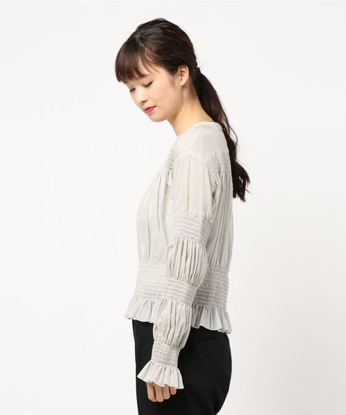 SLOBE IENA(スローブイエナ)の「AVERY ROW MARBLE SHIRRING SMOCK トップス(その他トップス・レディース・ホワイト/ブラック・FREE)」の3枚目の写真