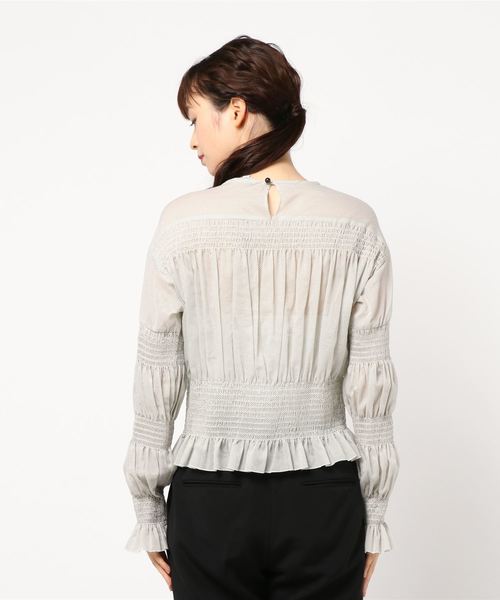 SLOBE IENA(スローブイエナ)の「AVERY ROW MARBLE SHIRRING SMOCK トップス(その他トップス・レディース・ホワイト/ブラック・FREE)」の4枚目の写真