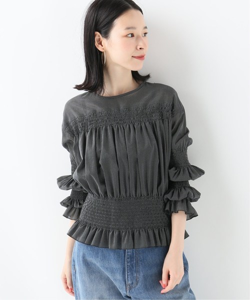 SLOBE IENA(スローブイエナ)の「AVERY ROW MARBLE SHIRRING SMOCK トップス(その他トップス・レディース・ホワイト/ブラック・FREE)」の1枚目の写真