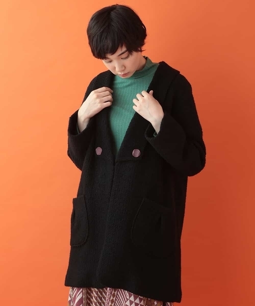 Jocomomola（ホコモモラ）の「オーバーサイズニットコート（その他アウター・レディース・ブラック/グリーン・40）」の2枚目の写真