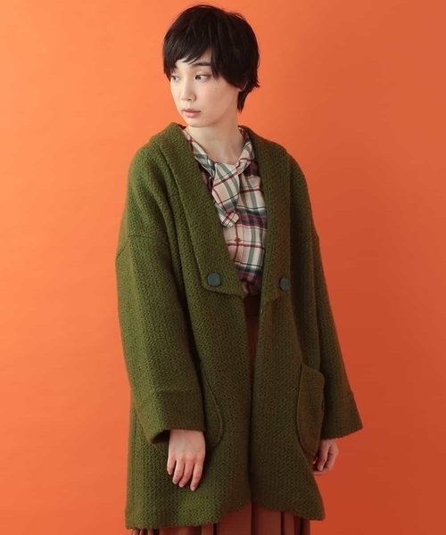 Jocomomola（ホコモモラ）の「オーバーサイズニットコート（その他アウター・レディース・ブラック/グリーン・40）」の12枚目の写真
