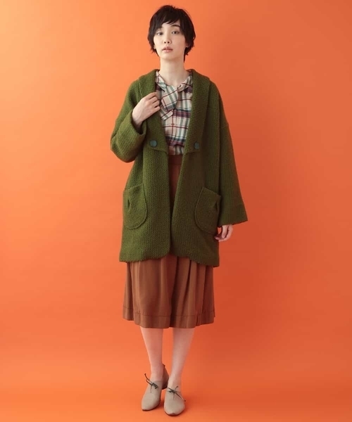 Jocomomola（ホコモモラ）の「オーバーサイズニットコート（その他アウター・レディース・ブラック/グリーン・40）」の14枚目の写真