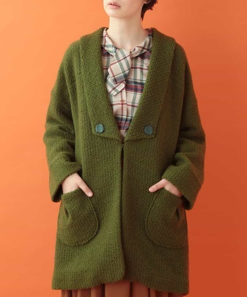 Jocomomola（ホコモモラ）の「オーバーサイズニットコート（その他アウター・レディース・ブラック/グリーン・40）」の4枚目の写真