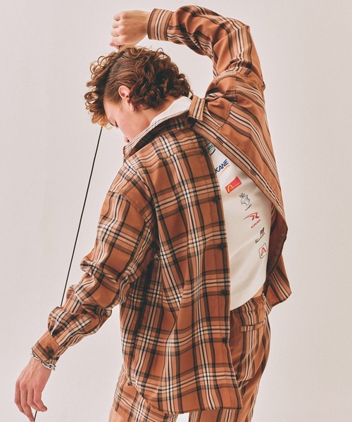 ADANS（アダンス）の「ADANS アダンス / SEPARATE CHECK STRIPE SHIRTS セパレートチェックストライプシャツ / AD201SH02（シャツ/ブラウス・メンズ・ブラウン/ネイビー・FREE）」の2枚目の写真