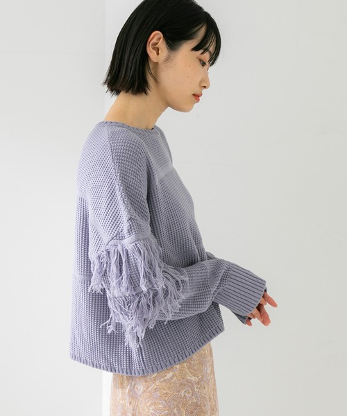 完売品　美品　STUDIOUS アームフリンジニットトップス STUDIOUS】アームフリンジニットトップス（ニット/セーター