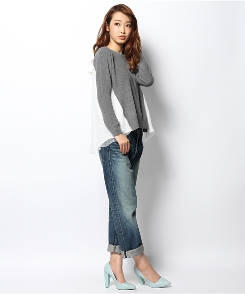 Ray BEAMS（レイビームス）の「Ray BEAMS / プリーツ チュールバック プルオーバー（ニット/セーター・レディース・シルバー/ブラック・ONE SIZE）」の5枚目の写真