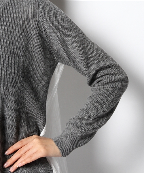 Ray BEAMS（レイビームス）の「Ray BEAMS / プリーツ チュールバック プルオーバー（ニット/セーター・レディース・シルバー/ブラック・ONE SIZE）」の7枚目の写真