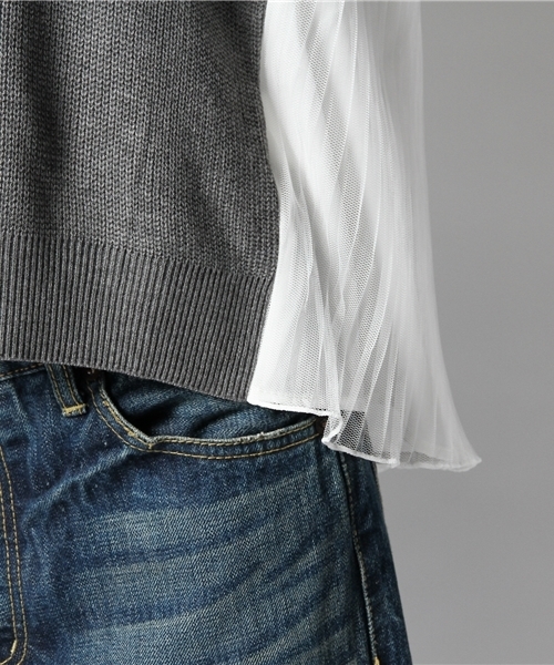 Ray BEAMS（レイビームス）の「Ray BEAMS / プリーツ チュールバック プルオーバー（ニット/セーター・レディース・シルバー/ブラック・ONE SIZE）」の8枚目の写真