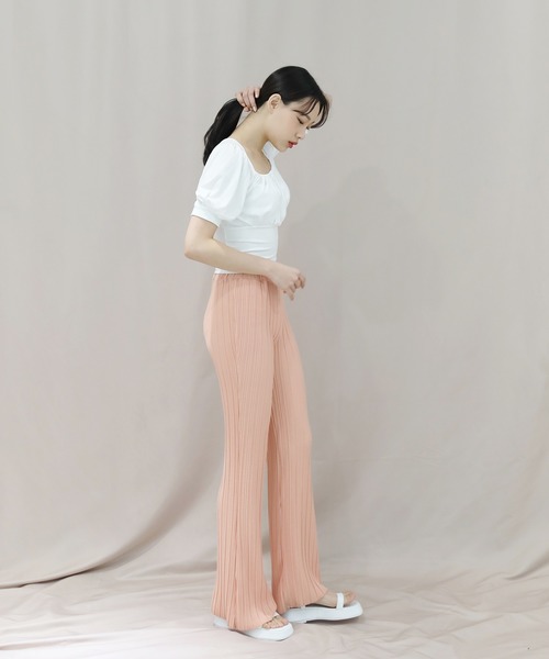 by muni:r(バイ ムニール)の「しわ加工ロングゴムパンツ(スラックス・レディース・オレンジ/アイボリー/ブラック/ベージュ・FREE)」の19枚目の写真