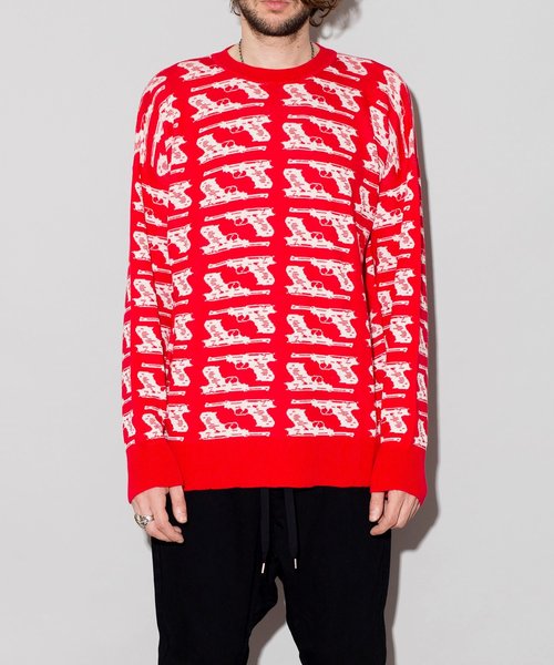 NO ID.（ノーアイディ）の「【NO ID.】Cotton Knit Gunclub Check Crew Neck Big Pullover / コットン ニット ガンクラブ チェック クルー ネック ビッグ プルオーバー（ベスト・メンズ・ホワイト/レッド・ONE SIZE）」の5枚目の写真