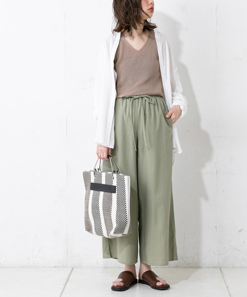 natural couture（ナチュラルクチュール）の「コットンリボンイージーパンツ（その他パンツ・レディース・ベージュ/グリーン/アイボリー/モカ・FREE）」の4枚目の写真