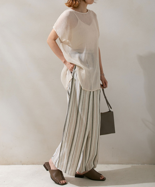新作*DRIES VAN NOTEN*リネンミックスワイドパンツ ストライプ DRIES VAN NOTEN リネン混 ワイドパンツ ストライプ柄 タック