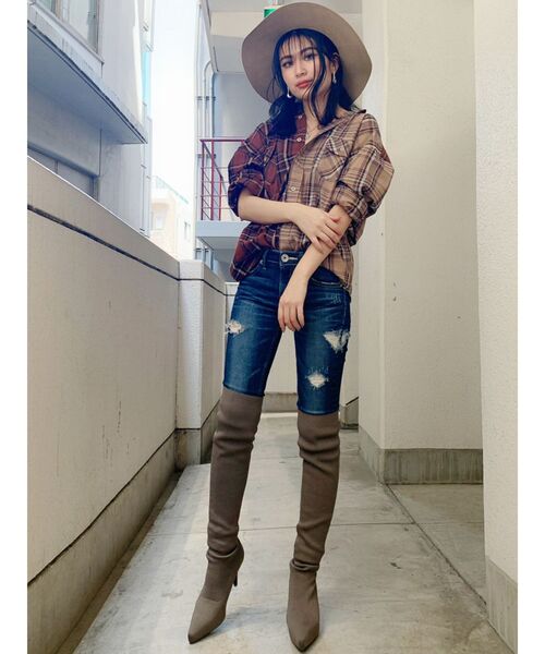 GYDA（ジェイダ）の「コンビチェックシャツ（シャツ/ブラウス・レディース・ボルドー/ブルー・FREE）」の4枚目の写真