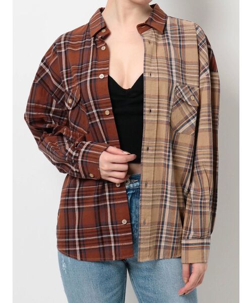 GYDA（ジェイダ）の「コンビチェックシャツ（シャツ/ブラウス・レディース・ボルドー/ブルー・FREE）」の11枚目の写真