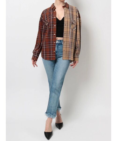 GYDA（ジェイダ）の「コンビチェックシャツ（シャツ/ブラウス・レディース・ボルドー/ブルー・FREE）」の12枚目の写真