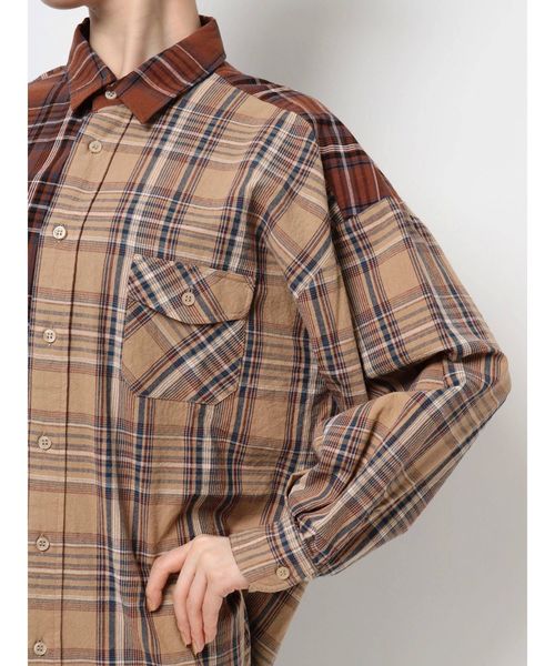 GYDA（ジェイダ）の「コンビチェックシャツ（シャツ/ブラウス・レディース・ボルドー/ブルー・FREE）」の16枚目の写真