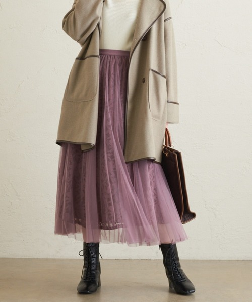 natural couture（ナチュラルクチュール）の「レース×チュールレディスカート（スカート・レディース・ブラック/アイボリー/ブラウン/ピンク・FREE）」の4枚目の写真