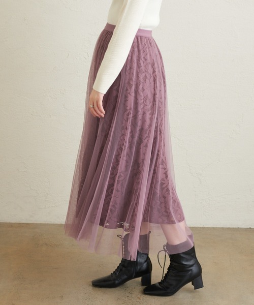 natural couture（ナチュラルクチュール）の「レース×チュールレディスカート（スカート・レディース・ブラック/アイボリー/ブラウン/ピンク・FREE）」の19枚目の写真