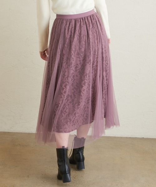 natural couture（ナチュラルクチュール）の「レース×チュールレディスカート（スカート・レディース・ブラック/アイボリー/ブラウン/ピンク・FREE）」の20枚目の写真