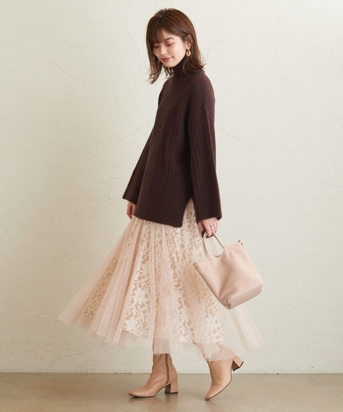 natural couture（ナチュラルクチュール）の「レース×チュールレディスカート（スカート・レディース・ブラック/アイボリー/ブラウン/ピンク・FREE）」の6枚目の写真