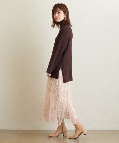 natural couture（ナチュラルクチュール）の「レース×チュールレディスカート（スカート・レディース・ブラック/アイボリー/ブラウン/ピンク・FREE）」の7枚目の写真