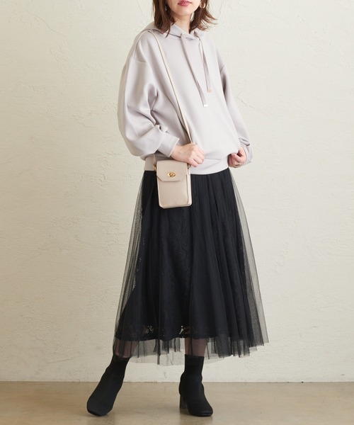 natural couture（ナチュラルクチュール）の「レース×チュールレディスカート（スカート・レディース・ブラック/アイボリー/ブラウン/ピンク・FREE）」の9枚目の写真