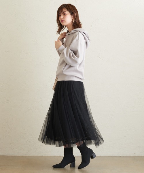 natural couture（ナチュラルクチュール）の「レース×チュールレディスカート（スカート・レディース・ブラック/アイボリー/ブラウン/ピンク・FREE）」の10枚目の写真