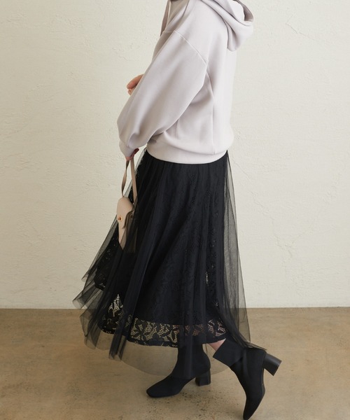 natural couture（ナチュラルクチュール）の「レース×チュールレディスカート（スカート・レディース・ブラック/アイボリー/ブラウン/ピンク・FREE）」の8枚目の写真