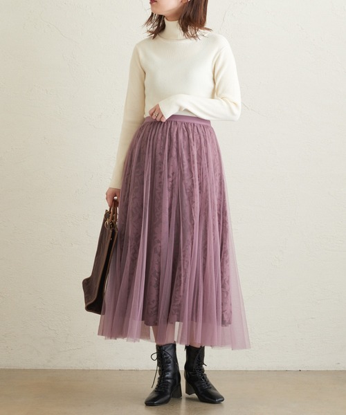 natural couture（ナチュラルクチュール）の「レース×チュールレディスカート（スカート・レディース・ブラック/アイボリー/ブラウン/ピンク・FREE）」の16枚目の写真