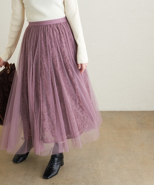 natural couture（ナチュラルクチュール）の「レース×チュールレディスカート（スカート・レディース・ブラック/アイボリー/ブラウン/ピンク・FREE）」の14枚目の写真