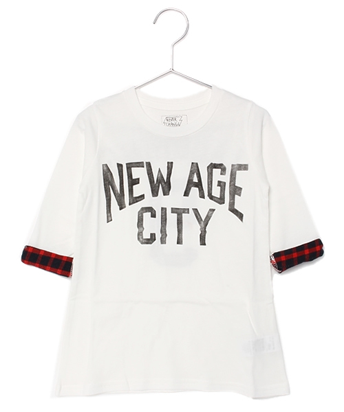 AZUL by moussy（アズールバイマウジー）の「30/-コーマ天竺ナンバリング7分袖チュニック（Tシャツ/カットソー・キッズ・オフホワイト/ライトブラック・140/100/120）」の2枚目の写真