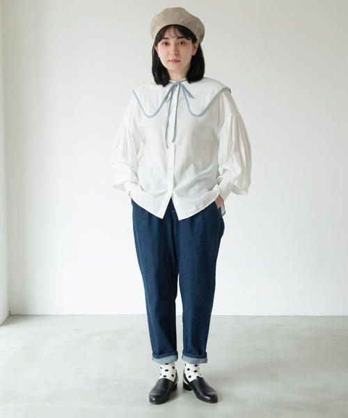 MERLOT（メルロー）の「ヘビーツイル＆デニムテーパードパンツ（デニムパンツ・レディース・ネイビー/ナチュラル・FREE）」の11枚目の写真