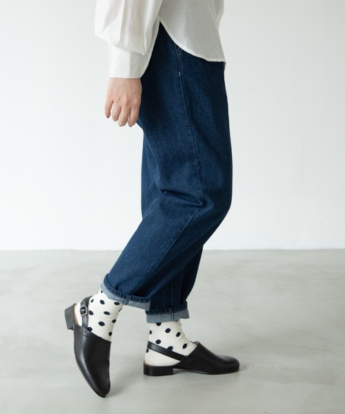 MERLOT（メルロー）の「ヘビーツイル＆デニムテーパードパンツ（デニムパンツ・レディース・ネイビー/ナチュラル・FREE）」の9枚目の写真