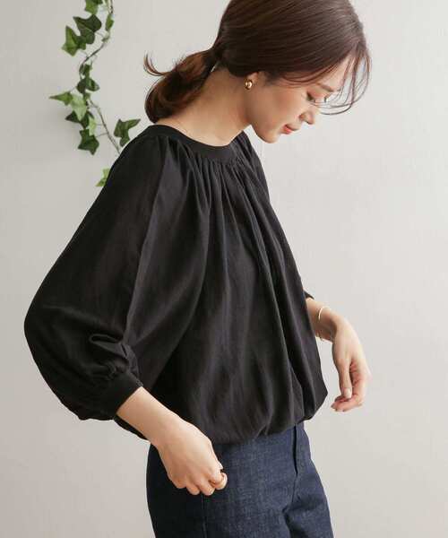 URBAN RESEARCH DOORS（アーバンリサーチドアーズ）の「ハイツイストコットンギャザーニット（ニット/セーター・レディース・ブラック/アイボリー/モカ・ONE）」の3枚目の写真