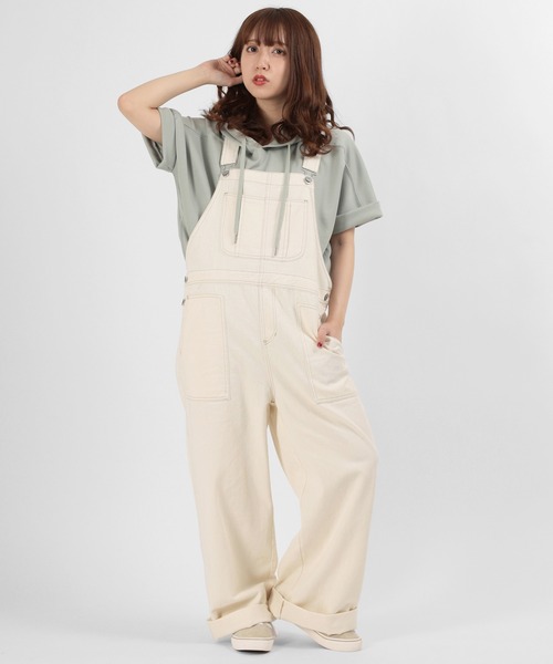 make a ray!（メイク ア レイ！）の「ワイドシルエット オーバーオール ヒッコリー ストライプ サロペット/オールインワン（サロペット/オーバーオール・レディース・オフホワイト/ブルー系その他・M/L）」の5枚目の写真
