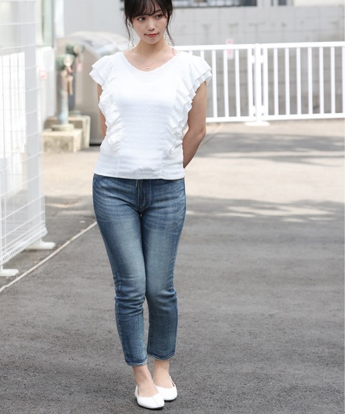 ARCANUM DESIGN（アルカナムデザイン）の「ARL V-NECKダブルフリルトップス（Tシャツ/カットソー・レディース・ホワイト/ブラック/グレー・FREE）」の13枚目の写真