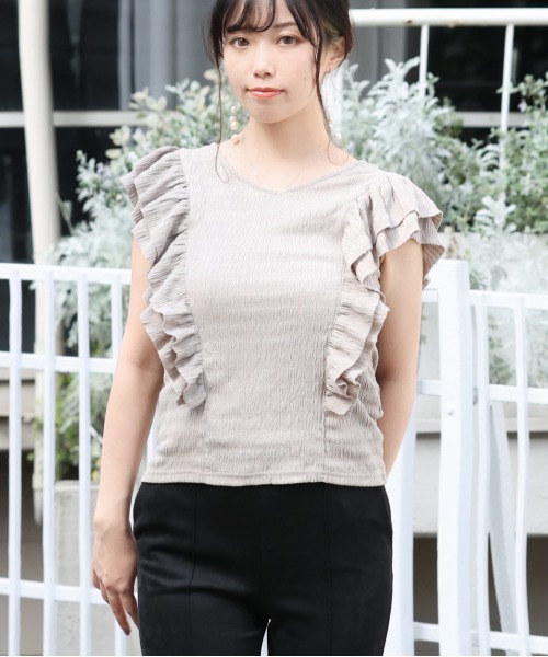 ARCANUM DESIGN（アルカナムデザイン）の「ARL V-NECKダブルフリルトップス（Tシャツ/カットソー・レディース・ホワイト/ブラック/グレー・FREE）」の14枚目の写真