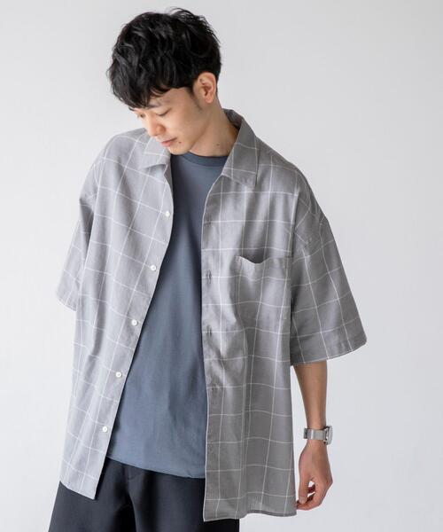 coen（コーエン）の「ヨクバリネン・チェックショートスリーブシャツ（シャツ/ブラウス・メンズ・ライトグレー/ベージュ・LARGE/MEDIUM/X-LARGE/SMALL）」の5枚目の写真