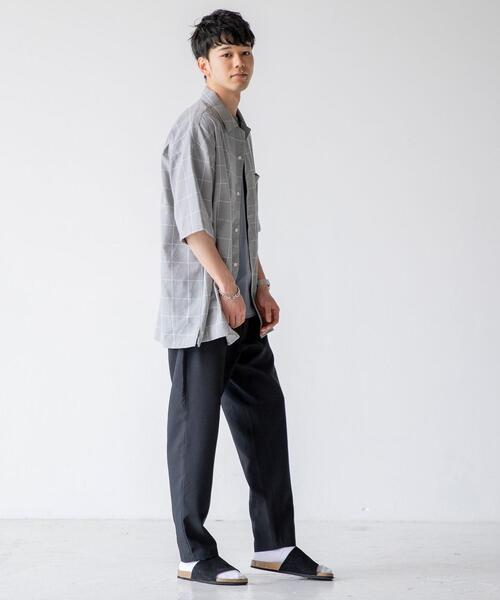 coen（コーエン）の「ヨクバリネン・チェックショートスリーブシャツ（シャツ/ブラウス・メンズ・ライトグレー/ベージュ・LARGE/MEDIUM/X-LARGE/SMALL）」の8枚目の写真