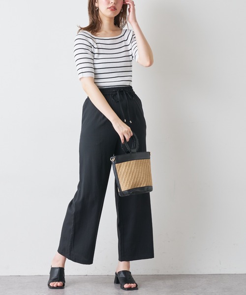 natural couture（ナチュラルクチュール）の「リネンライク楽ちんスラブパンツ（その他パンツ・レディース・ブラック/ミント/ライトベージュ・FREE）」の6枚目の写真