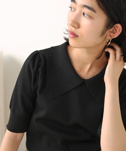 Bab（バブ）の「【WEB限定】襟付き半袖ニット（ニット/セーター・レディース・ブラック/ベージュ/オフホワイト・M）」の11枚目の写真