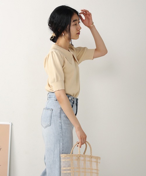 Bab（バブ）の「【WEB限定】襟付き半袖ニット（ニット/セーター・レディース・ブラック/ベージュ/オフホワイト・M）」の17枚目の写真