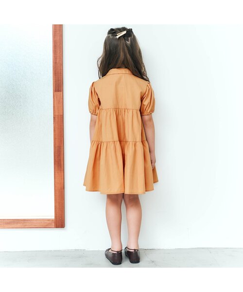 apres les cours（アプレレクール）の「ティアードシャツワンピ（シャツワンピース・キッズ・オフホワイト/オレンジ・100/110/130/140/90/120/80）」の4枚目の写真