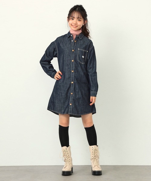 Lee(リー)の「Lee/リー デニム シャツワンピース(シャツワンピース・キッズ・ワンウォッシュ/インディゴブルー/グリーン系その他/レッド系その他・110/100/120/130/150/140)」の3枚目の写真
