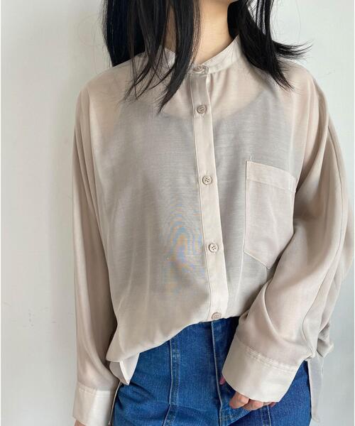 MLI'A(エムリア)の「バンドカラーシアードルマン/シャツ(シャツ/ブラウス・レディース・ブラック/パープル/ブラウン/ブルー/アイボリー/ライトカーキ/グレー系その他・M)」の4枚目の写真