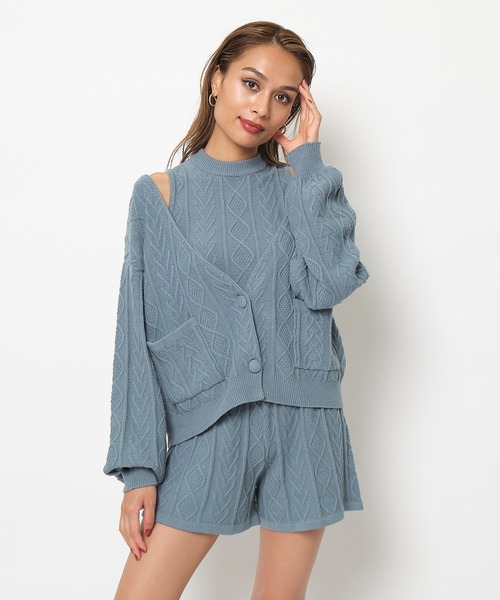 SPIRALGIRL（スパイラルガール）の「ケーブルニットスリーピースセットアップ（ワンピース・レディース・ブラック/グリーン/モカ・FREE）」の7枚目の写真