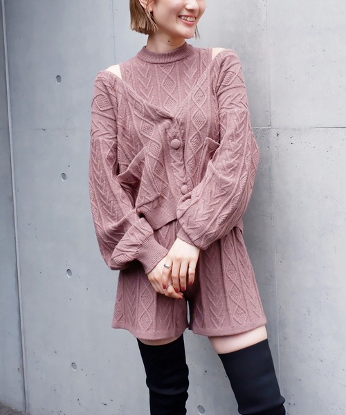 SPIRALGIRL（スパイラルガール）の「ケーブルニットスリーピースセットアップ（ワンピース・レディース・ブラック/グリーン/モカ・FREE）」の11枚目の写真