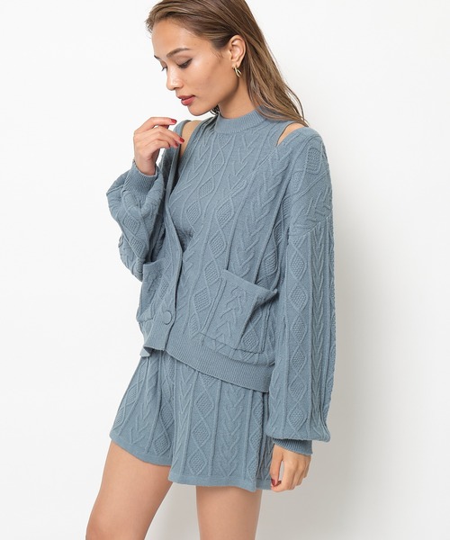 SPIRALGIRL（スパイラルガール）の「ケーブルニットスリーピースセットアップ（ワンピース・レディース・ブラック/グリーン/モカ・FREE）」の18枚目の写真