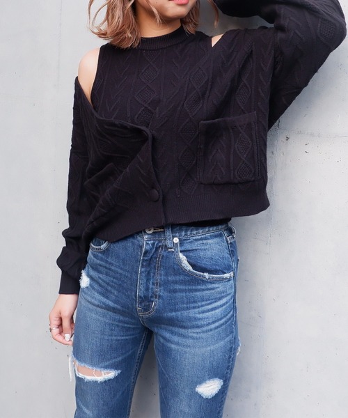 SPIRALGIRL（スパイラルガール）の「ケーブルニットスリーピースセットアップ（ワンピース・レディース・ブラック/グリーン/モカ・FREE）」の14枚目の写真