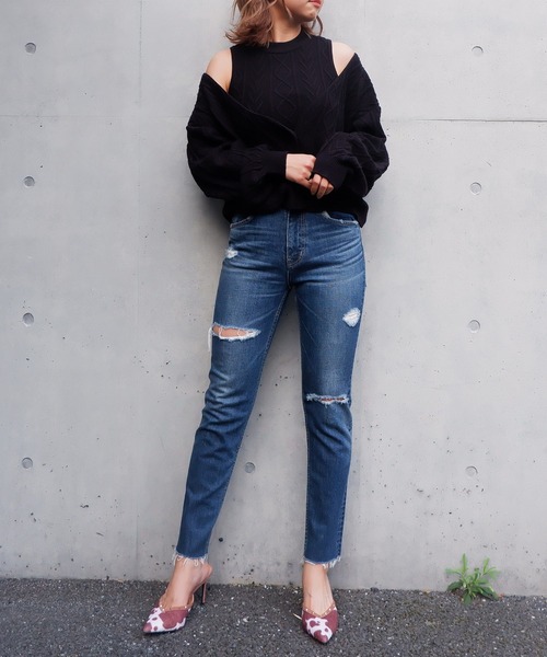 SPIRALGIRL（スパイラルガール）の「ケーブルニットスリーピースセットアップ（ワンピース・レディース・ブラック/グリーン/モカ・FREE）」の16枚目の写真